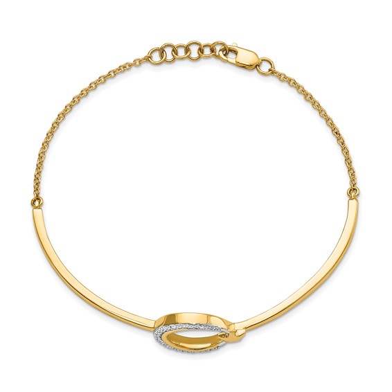 14k Polished Moon and Star Complete 1/8 carat Diamond Half-Bangle 7 inch Bracelet with 0.5 inch Extender