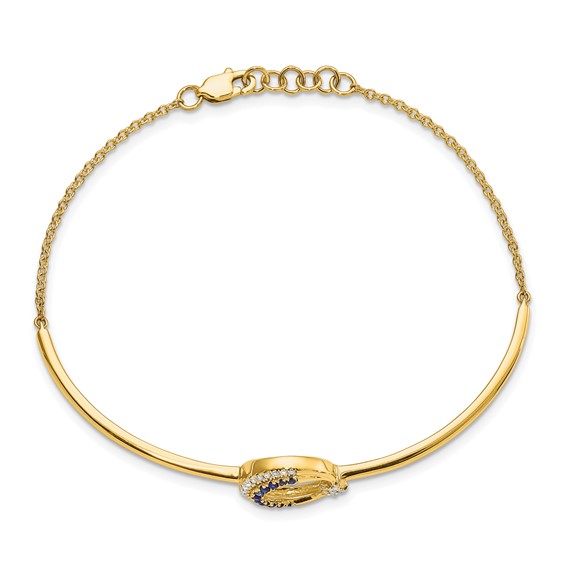 14k Moon and Star Complete 1/8 carat Diamond and Sapphire Half-Bangle 7 inch Bracelet with 0.5 inch Extender