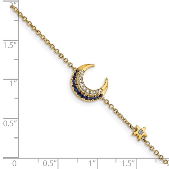14k Complete Diamond and Sapphire Moon and Star 7in Bracelet