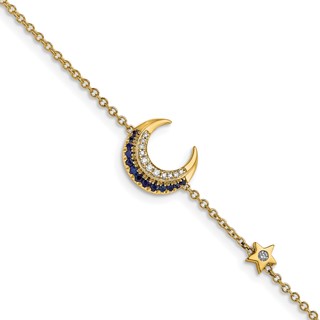 14k Complete Diamond and Sapphire Moon and Star 7in Bracelet
