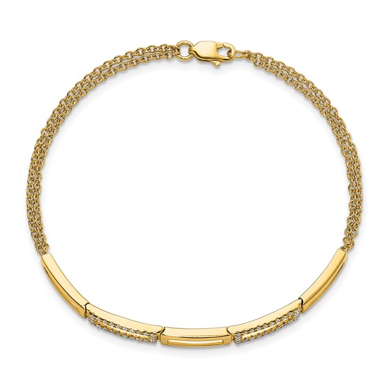 14k Polished Rectangle Link Complete 1/4 carat Diamond Double Strand 7 inch Bracelet