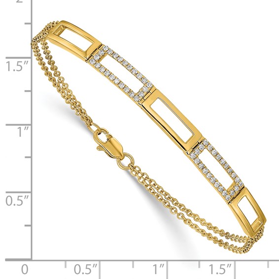 14k Polished Rectangle Link Complete 1/4 carat Diamond Double Strand 7 inch Bracelet