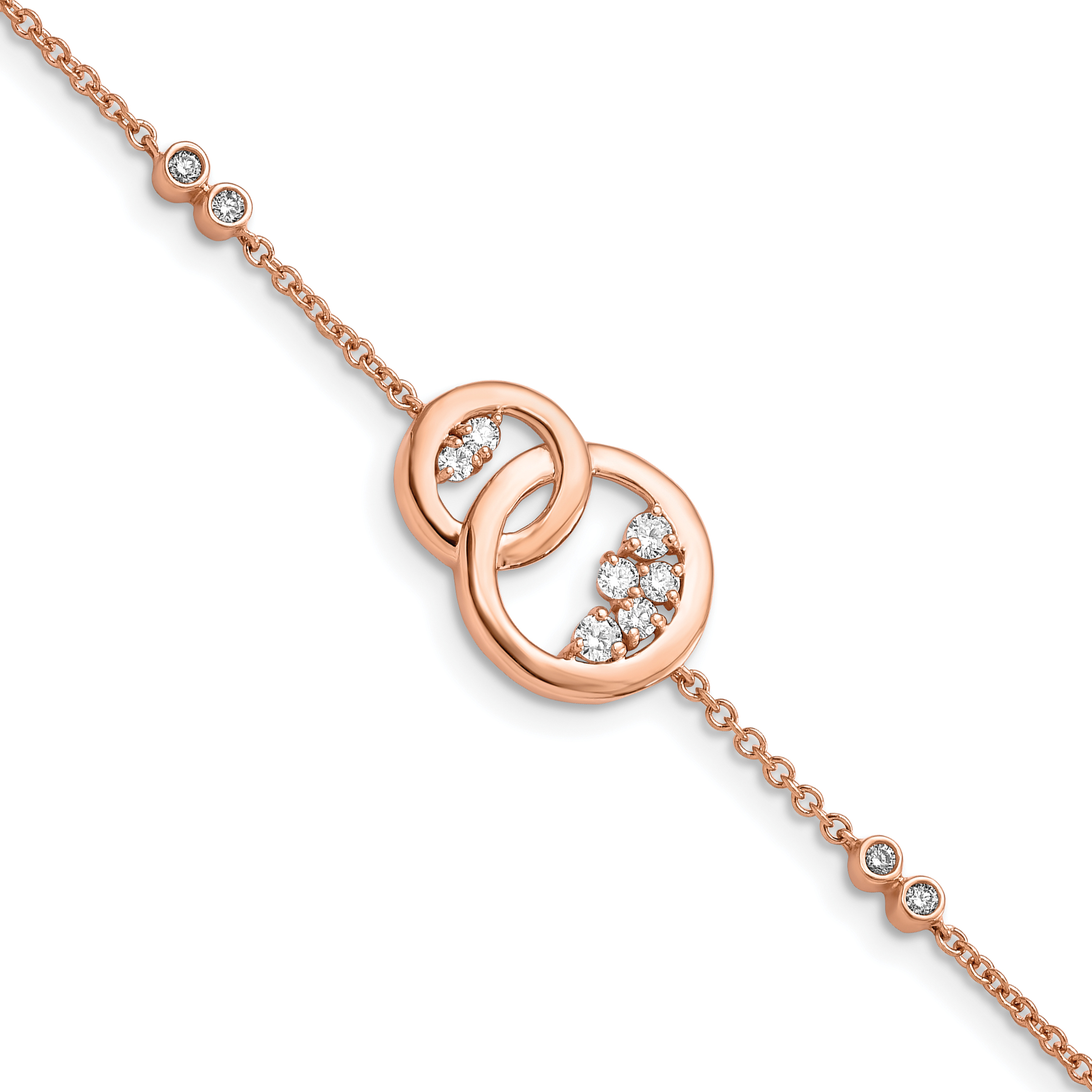 14k Rose Gold Complete 1/3 carat Diamond Double Circle with Star Dangle 7 inch Bracelet (BM6869-033-RA)