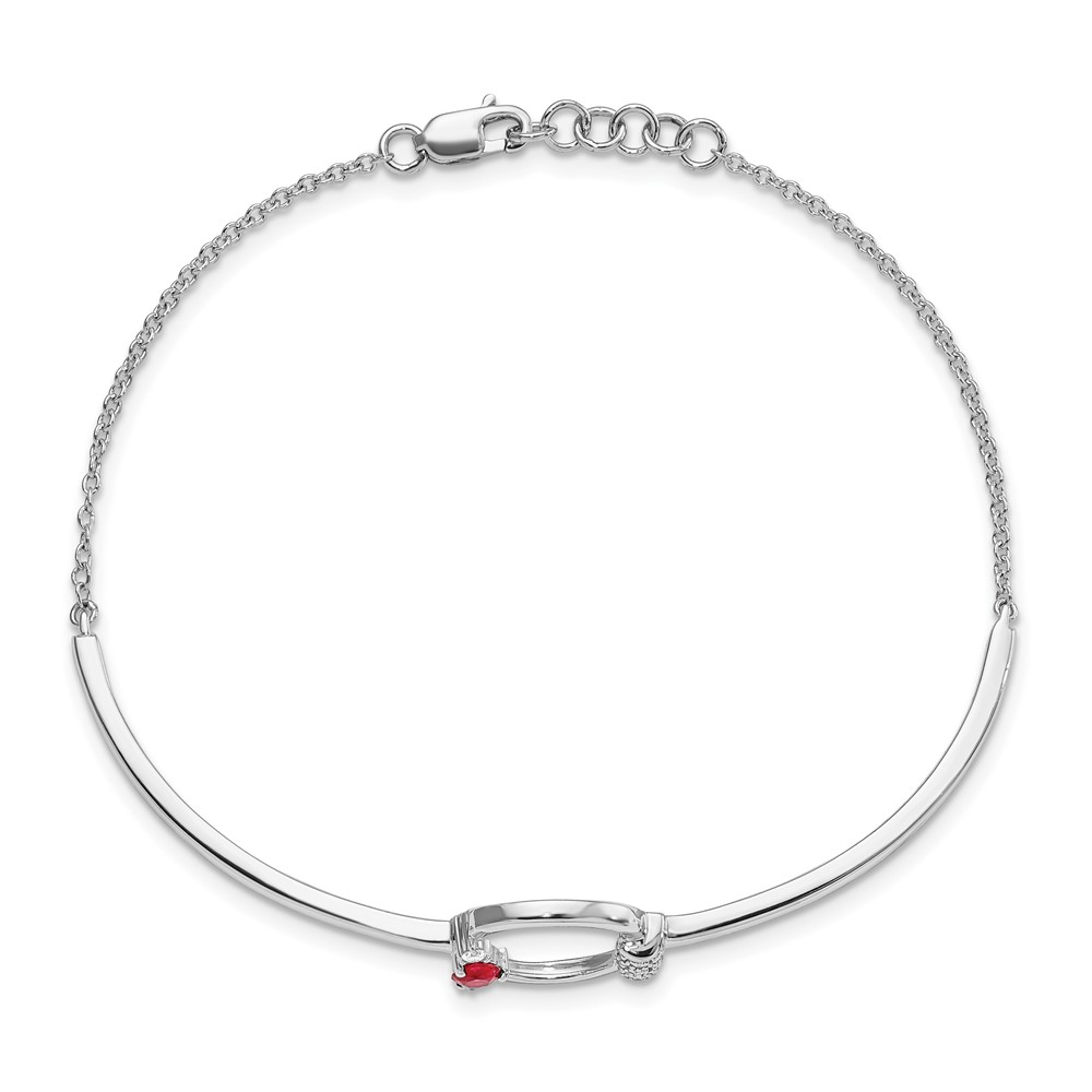 14k White Gold Polished Complete 1/10 carat Diamond and Ruby Circle Half-Bangle 7 inch Bracelet with 0.5 inch Extender (BM6886-RU-009-WA)