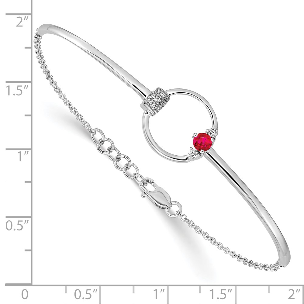 14k White Gold Polished Complete 1/10 carat Diamond and Ruby Circle Half-Bangle 7 inch Bracelet with 0.5 inch Extender (BM6886-RU-009-WA)