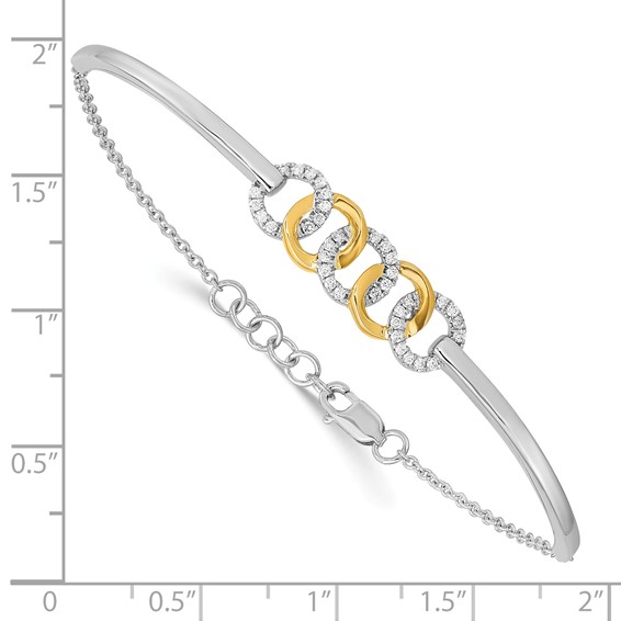 14k Two-tone Polished Complete 1/5 carat Diamond Circles Half-Bangle 7 inch Bracelet with 0.5 inch Extender