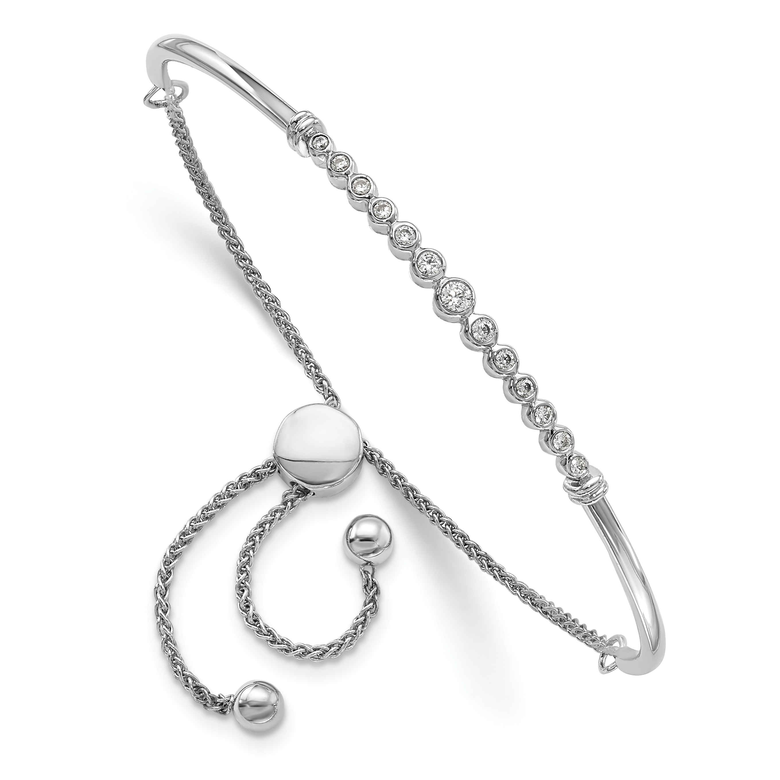 14k White Gold 1/5 carat Lab Grown Diamond VS/SI+ G+ Complete Adjustable Bolo Bracelet (BM6911-020-WLG)