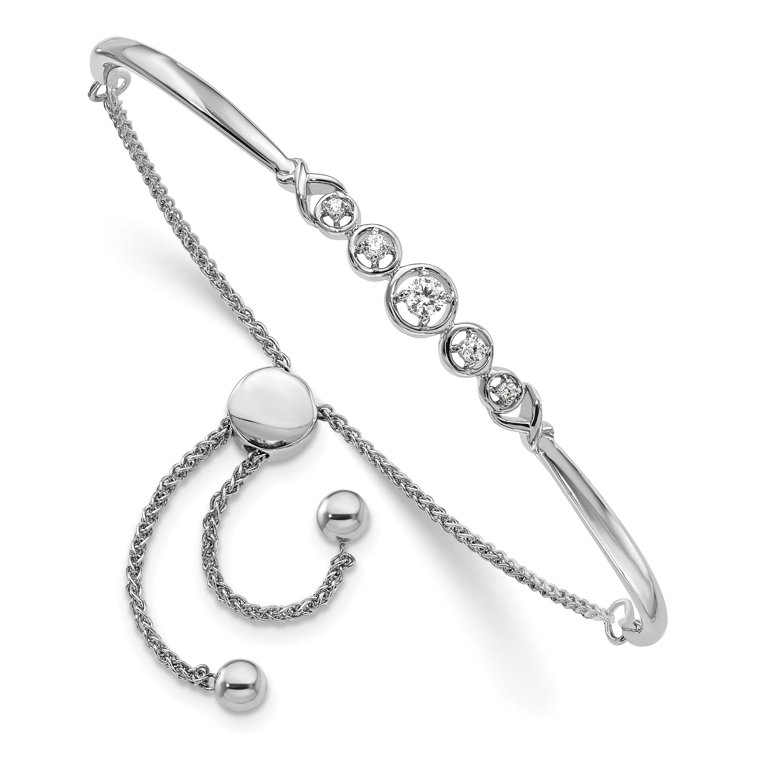 14k White Gold 1/6 carat Lab Grown Diamond VS/SI+ G+ Complete Adjustable Bolo Bracelet (BM6913-016-WLG)
