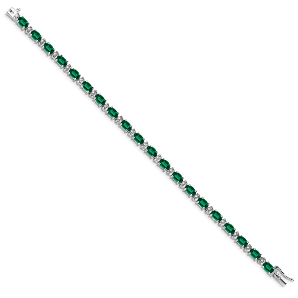 14k White Gold Complete Oval Lab Created Emerald and Diamond 7 inch Bracelet (BM7147-EM-010-WA)