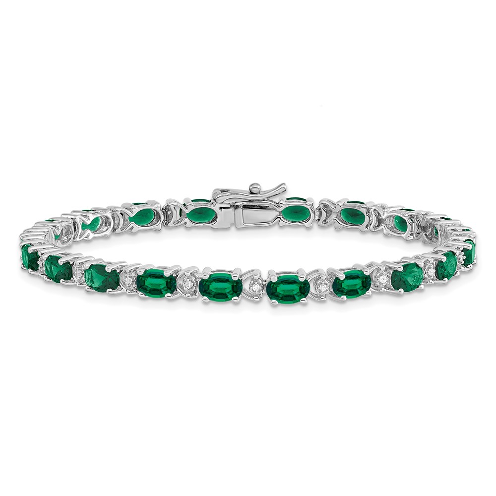 14k White Gold Complete Oval Lab Created Emerald and Diamond 7 inch Bracelet (BM7147-EM-010-WA)