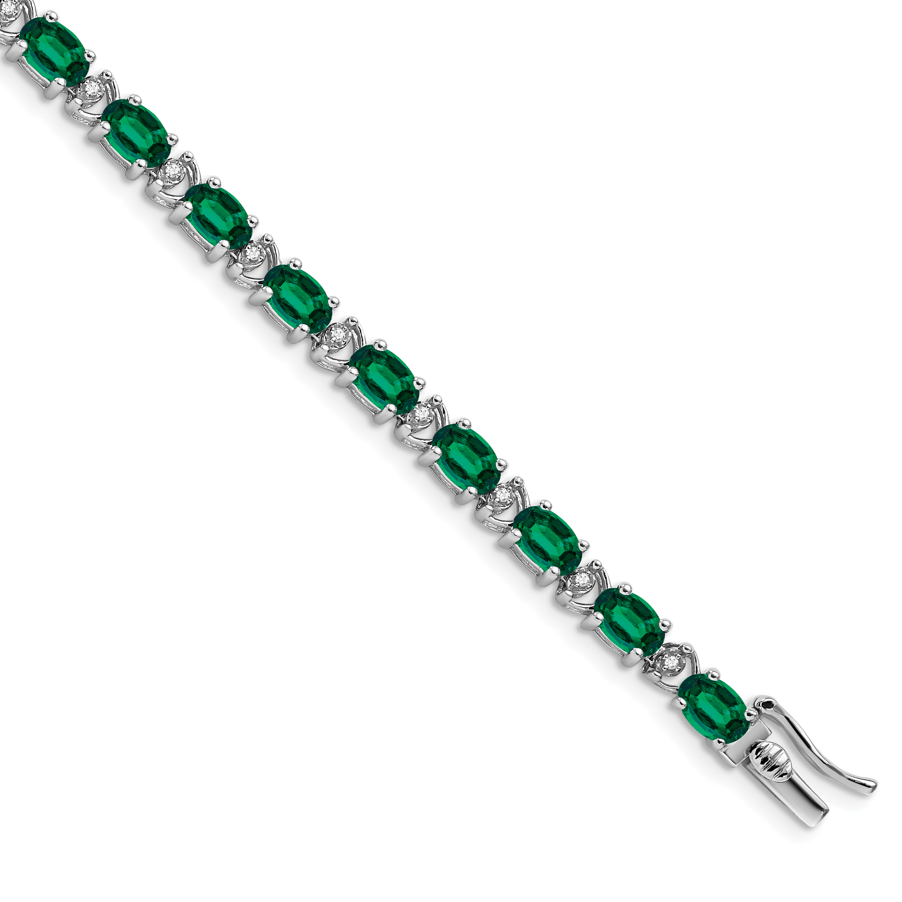 14k White Gold Complete Oval Lab Created Emerald and Diamond 7 inch Bracelet (BM7147-EM-010-WA)