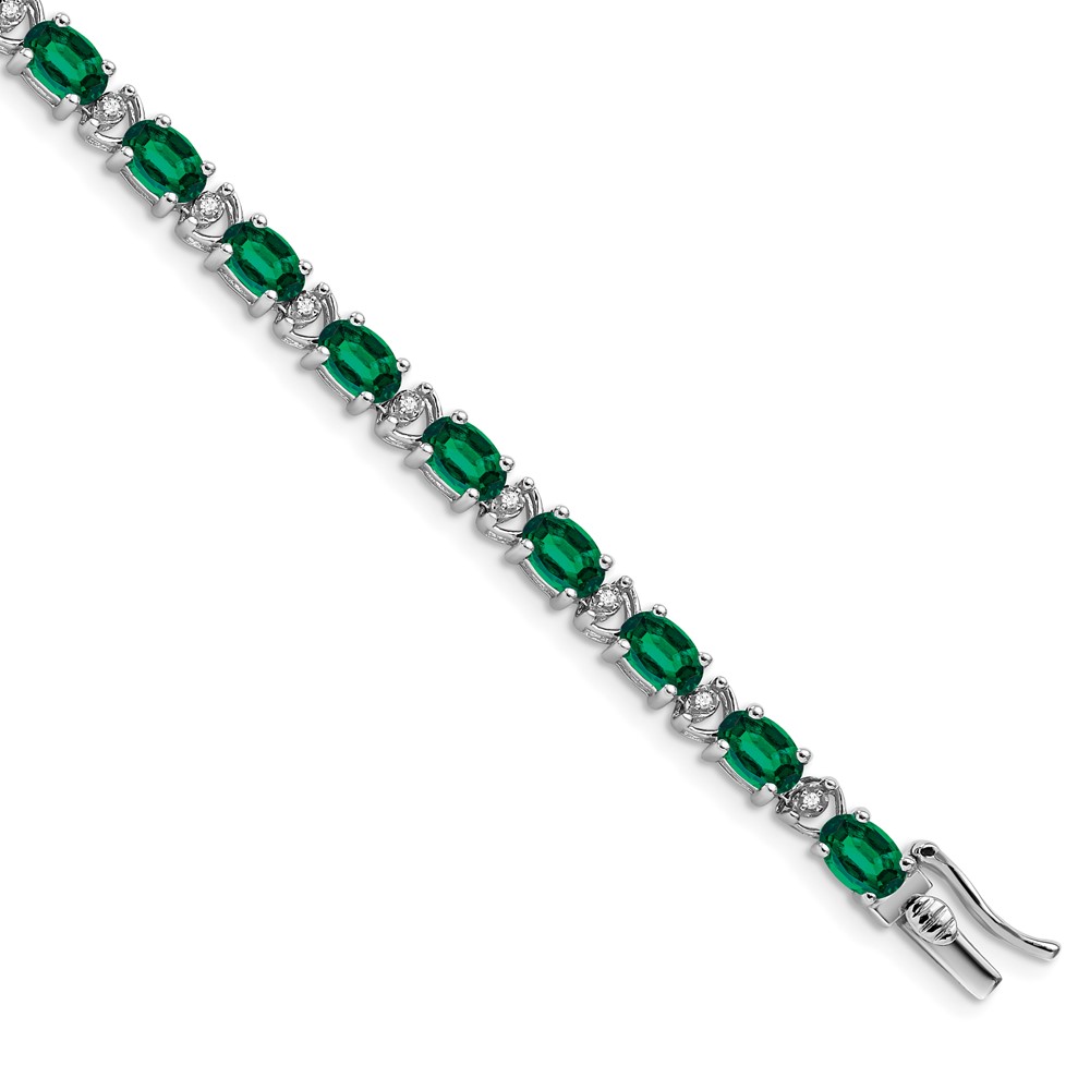 14k White Gold Complete Oval Lab Created Emerald and Diamond 7 inch Bracelet (BM7147-EM-010-WA)