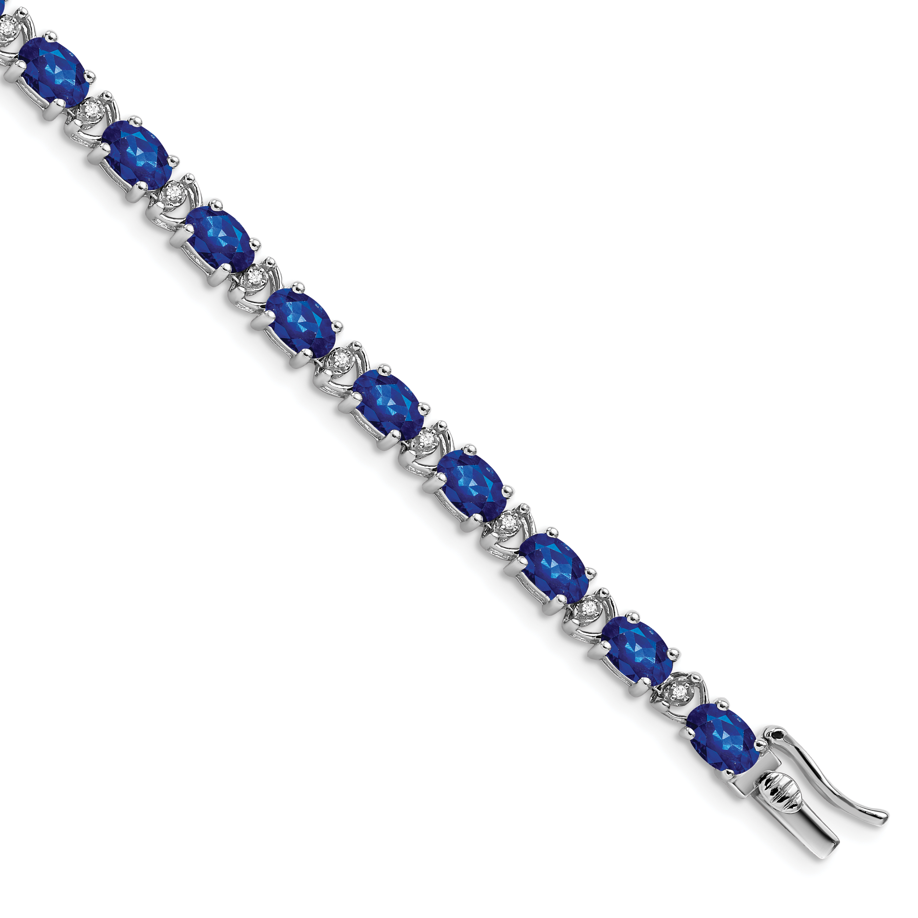 14k White Gold Complete Oval Lab Created Sapphire and Diamond 7 inch Bracelet (BM7147-SA-010-WA)