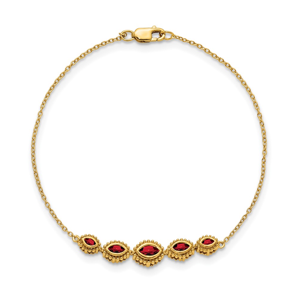 14k Complete 5-Stone Bezel-set Marquise Garnet and Chain 7 inch Bracelet (BM7200-GA-Y)