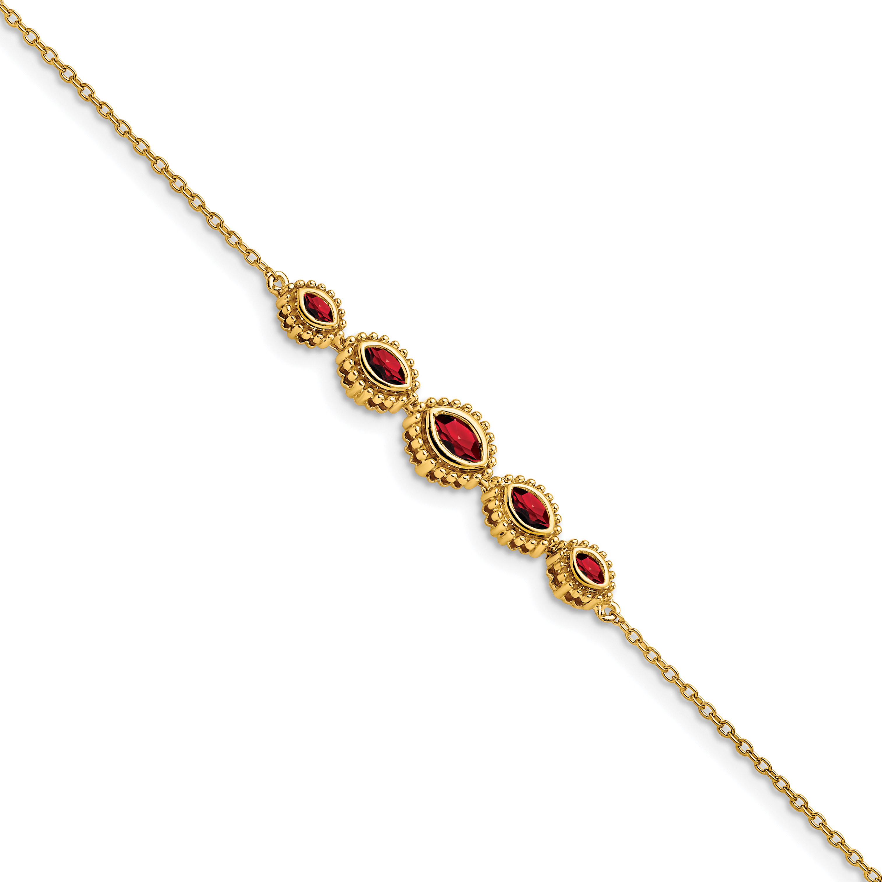 14k Complete 5-Stone Bezel-set Marquise Garnet and Chain 7 inch Bracelet (BM7200-GA-Y)