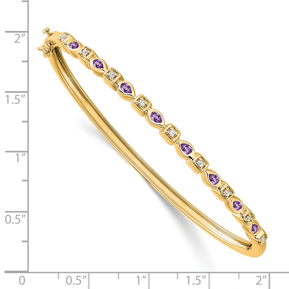 14k Complete Amethyst and 1/10 carat Diamond Hinged Bangle Bracelet (BM7222-AM-011-YA)