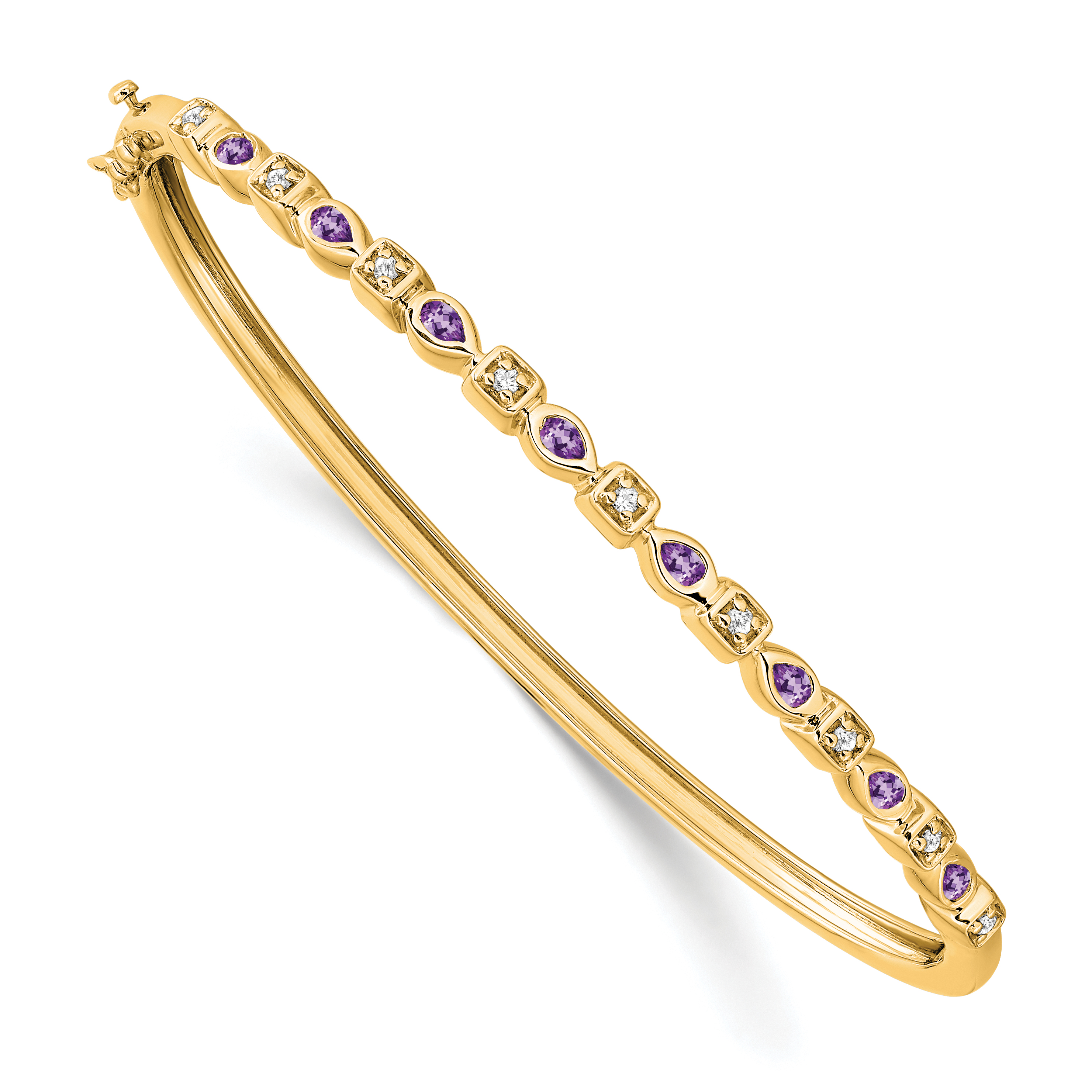 14k Complete Amethyst and 1/10 carat Diamond Hinged Bangle Bracelet (BM7222-AM-011-YA)