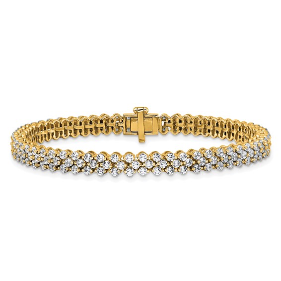 Gold Lab Grown Diamond 3-Row Round Tennis Bracelets