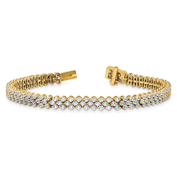 Gold Lab Grown Diamond 3-Row Round Tennis Bracelets