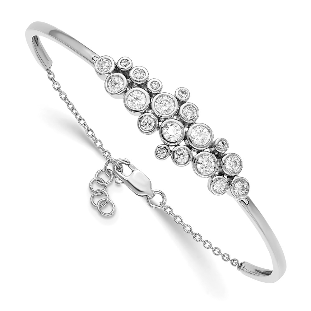 14K White Gold 1.50 Carat Lab Grown Diamond VS SI+ G+ Complete Bangle Bracelet with. Extension, 5"