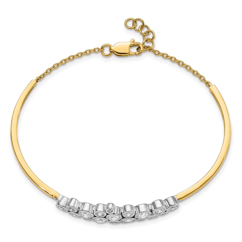 14k Two-Tone 1 1/2 carat Lab Grown Diamond VS/SI+ G+ Bangle with .5 inch extention Bracelet