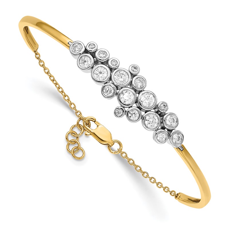 14k Two-Tone 1 1/2 carat Lab Grown Diamond VS/SI+ G+ Bangle with .5 inch extention Bracelet