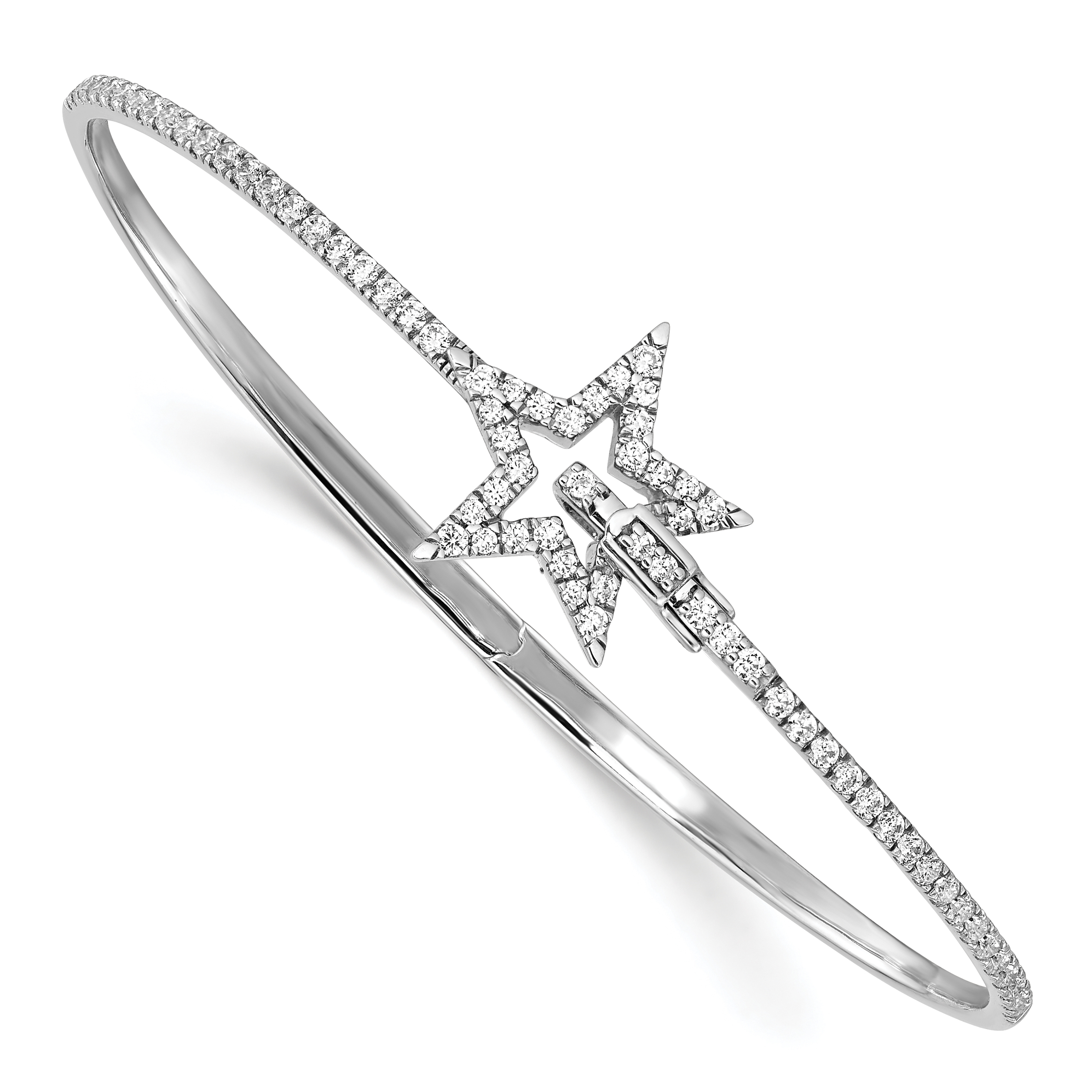 14k White Gold 7/8 carat Lab Grown Diamond VS/SI+ G+ Star Hinged Bangle Bracelet (BM8388-094-WLG)