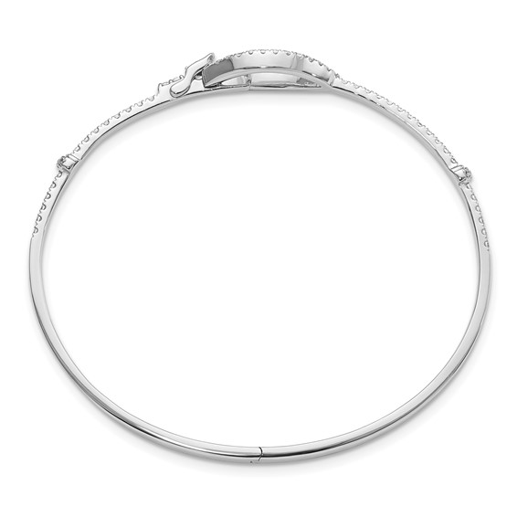 14k White Gold Polished Complete 7/8 carat Diamond Oval Buckle Clasp Hinged Bangle Bracelet