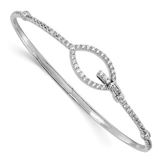 14k White Gold Polished Complete 7/8 carat Diamond Oval Buckle Clasp Hinged Bangle Bracelet