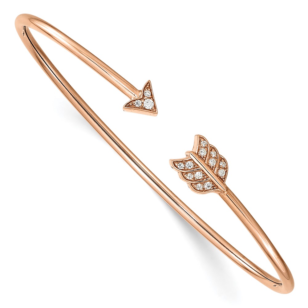 14K Rose Gold 0.10 Carat Lab Grown Diamond VS SI+ G+ Complete Arrow Cuff Flexible Bangle Bracelet