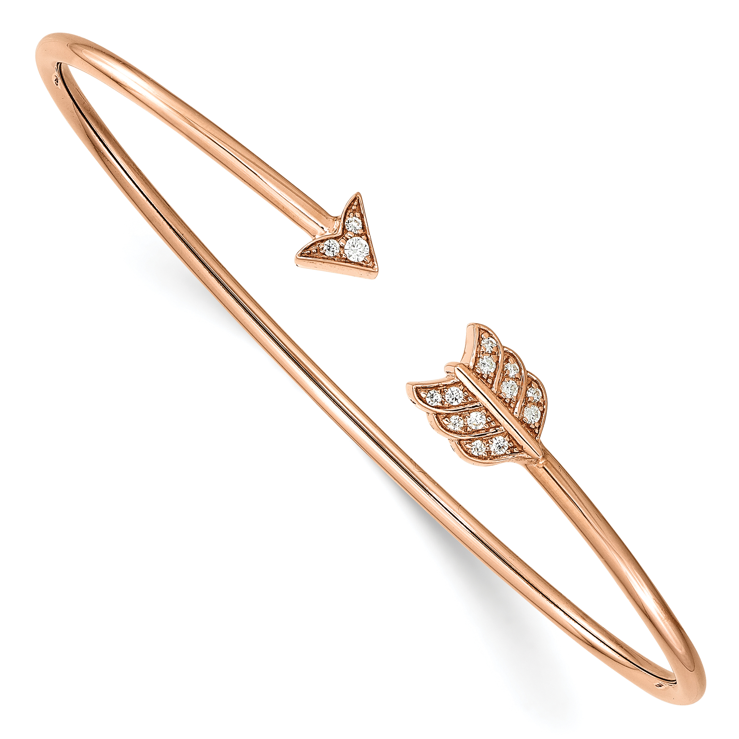 14k Rose Gold Polished Complete 1/10 carat Diamond Arrow Flexible Cuff Bangle Bracelet (BM8401-011-RA)