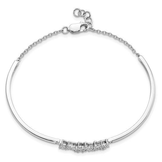 14k White Gold Complete 1/2 carat Diamond Half-Bangle 7 inch Bracelet with 0.5 inch Extender