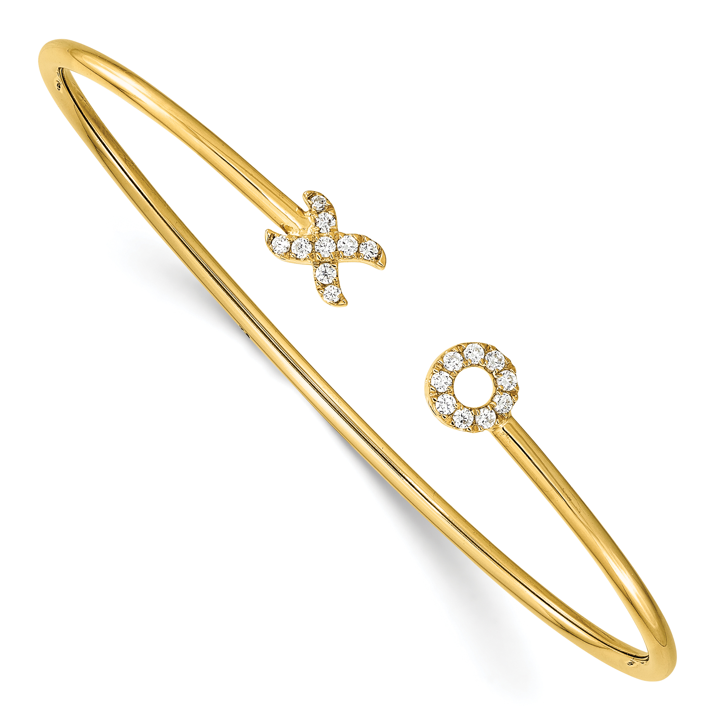 14k 1/5 carat Lab Grown Diamond VS/SI+ G+ X and O Cuff Flexible Bangle Bracelet (BM8404-020-YLG)