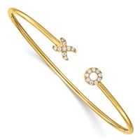 14K Yellow Gold 0.20 Carat Lab Grown Diamond VS SI+ G+ Complete X and O Cuff Flexible Bangle Bracelet view 1