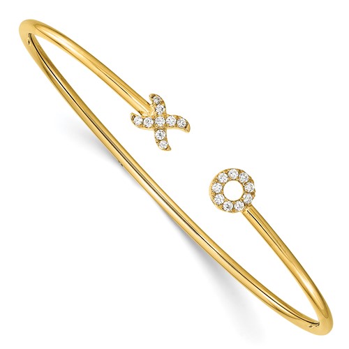 14K Yellow Gold 0.20 Carat Lab Grown Diamond VS SI+ G+ Complete X and O Cuff Flexible Bangle Bracelet