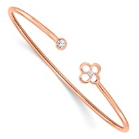 14K Rose Gold 0.17 Carat Lab Grown Diamond VS SI+ G+ Complete Floral Flexible Bangle Bracelet view 1