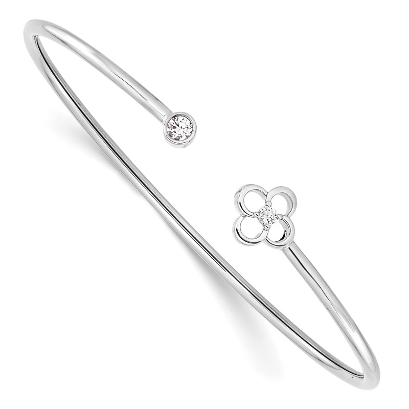 14k White Gold 1/6 carat Lab Grown Diamond VS/SI+ G+ Floral Flexible Bangle Bracelet