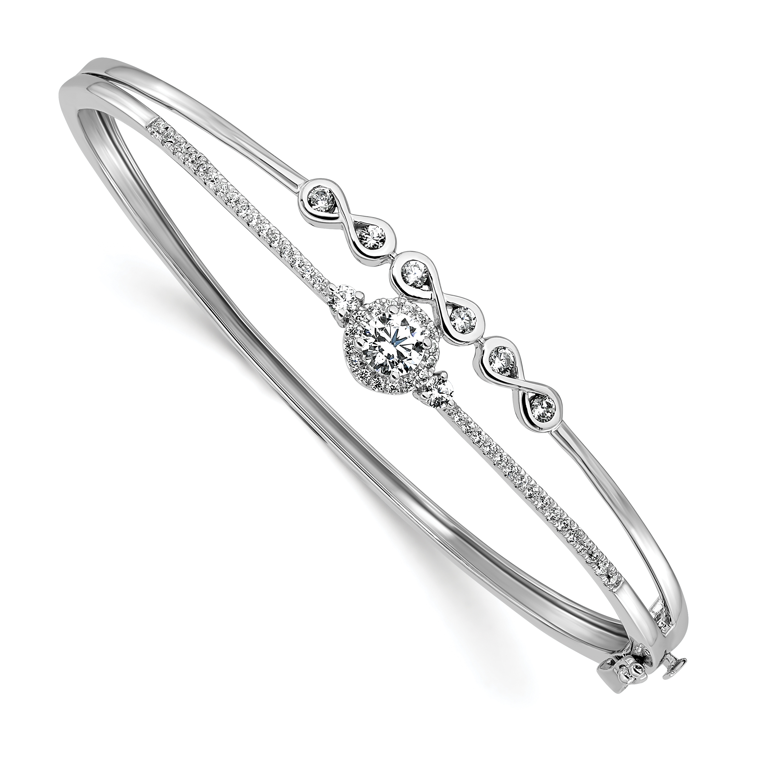 14k White Gold 1 carat Lab Grown Diamond VS/SI+ G+ Double Strand Infinity and Round Bangle Bracelet (BM9693-100-WLG)