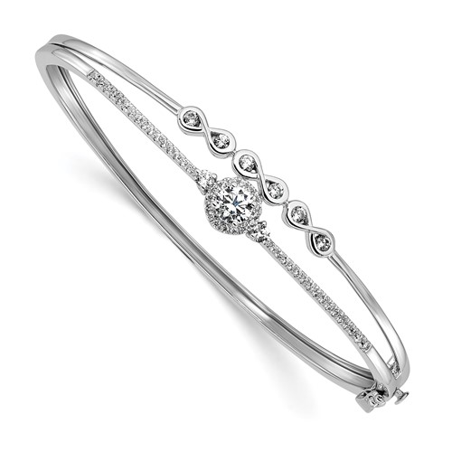 14K White Gold 1 Carat Lab Grown Diamond VS SI+ G+ Double Strand Infinity and Round Complete Bangle Bracelet