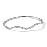 True Origin 14K White Gold 1 Carat Lab Grown Diamond VS+ F+ Complete Wavy Bangle, 6.75" view 4