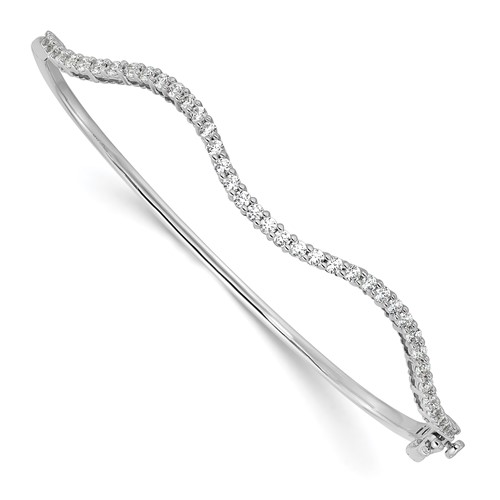 True Origin 14K White Gold 1 Carat Lab Grown Diamond VS+ F+ Complete Wavy Bangle, 6.75"