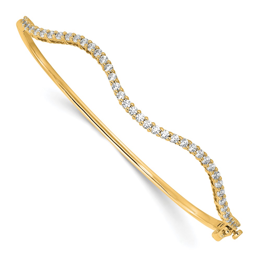 True Origin 14K Yellow Gold 1 Carat Lab Grown Diamond VS+ F+ Complete Wavy Bangle, 6.25"