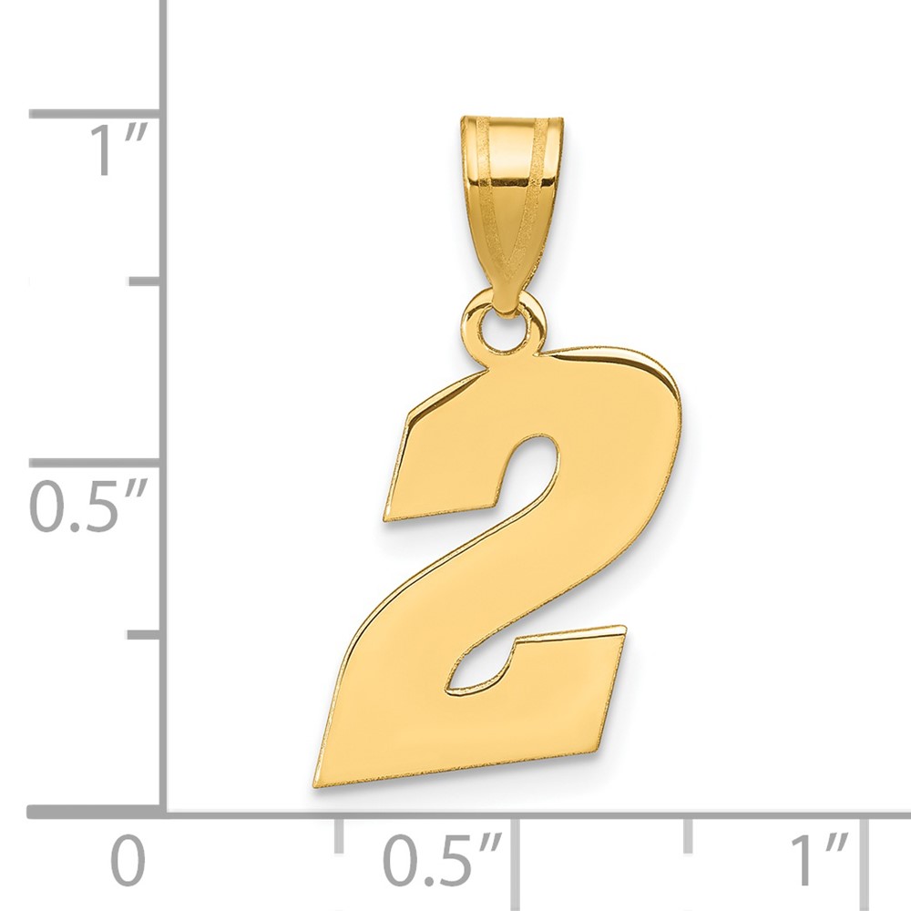 14k Polished Block Number 2 Pendant (BN02)