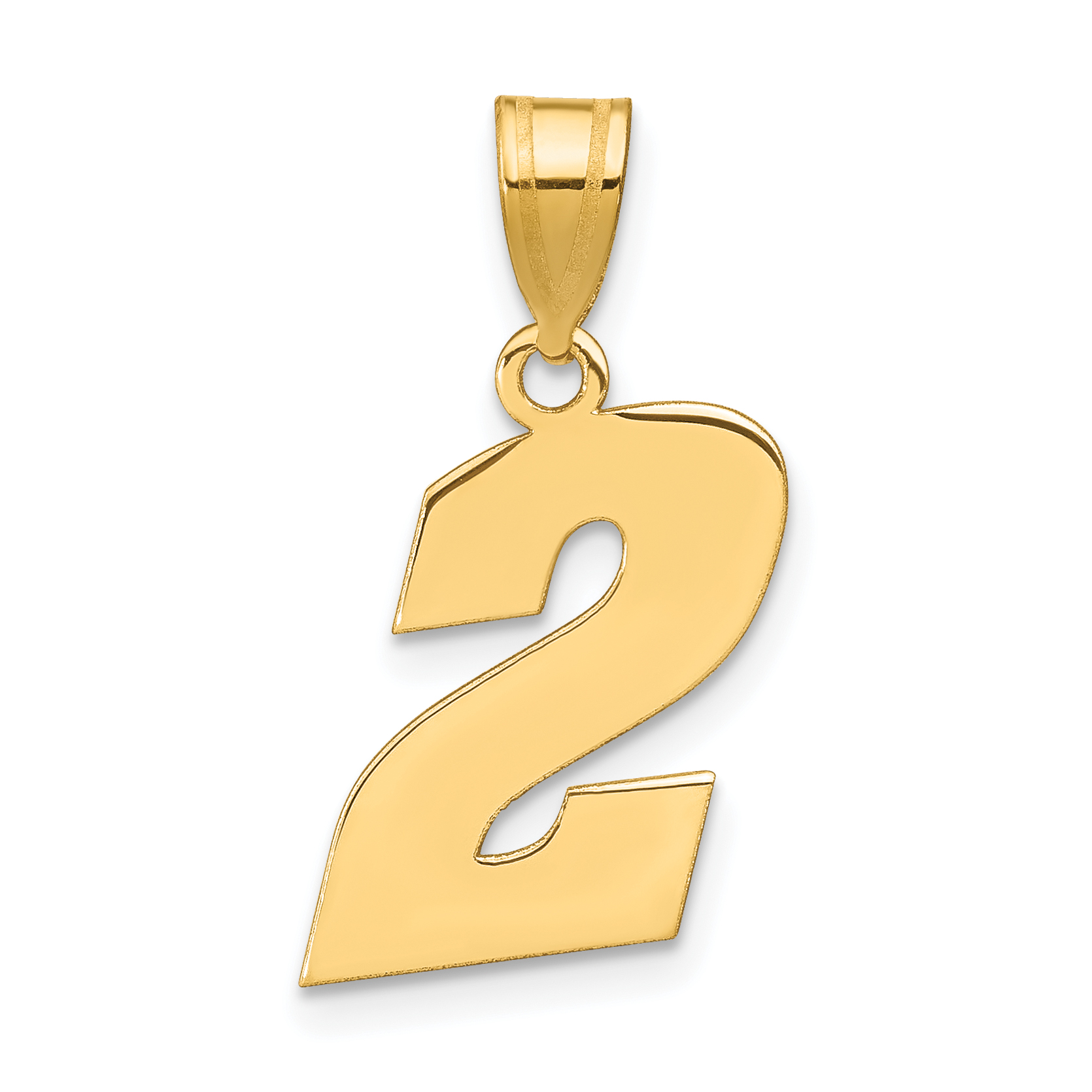 14k Polished Block Number 2 Pendant (BN02)