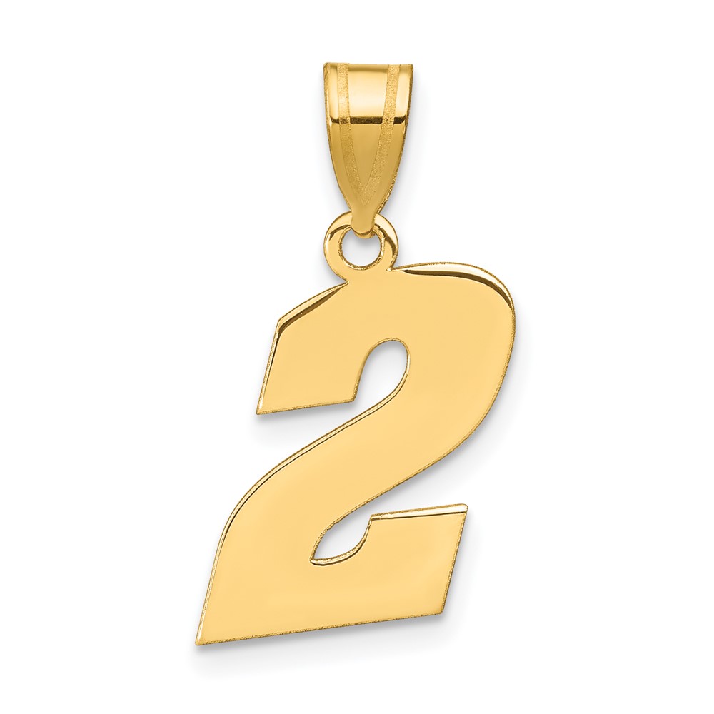 14k Polished Block Number 2 Pendant (BN02)