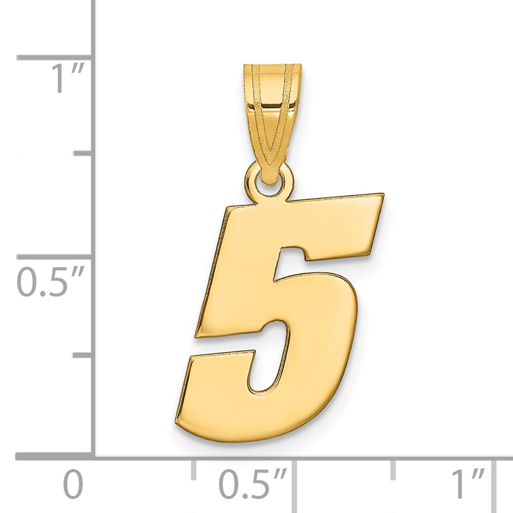 14k Polished Block Number 5 Pendant (BN05)