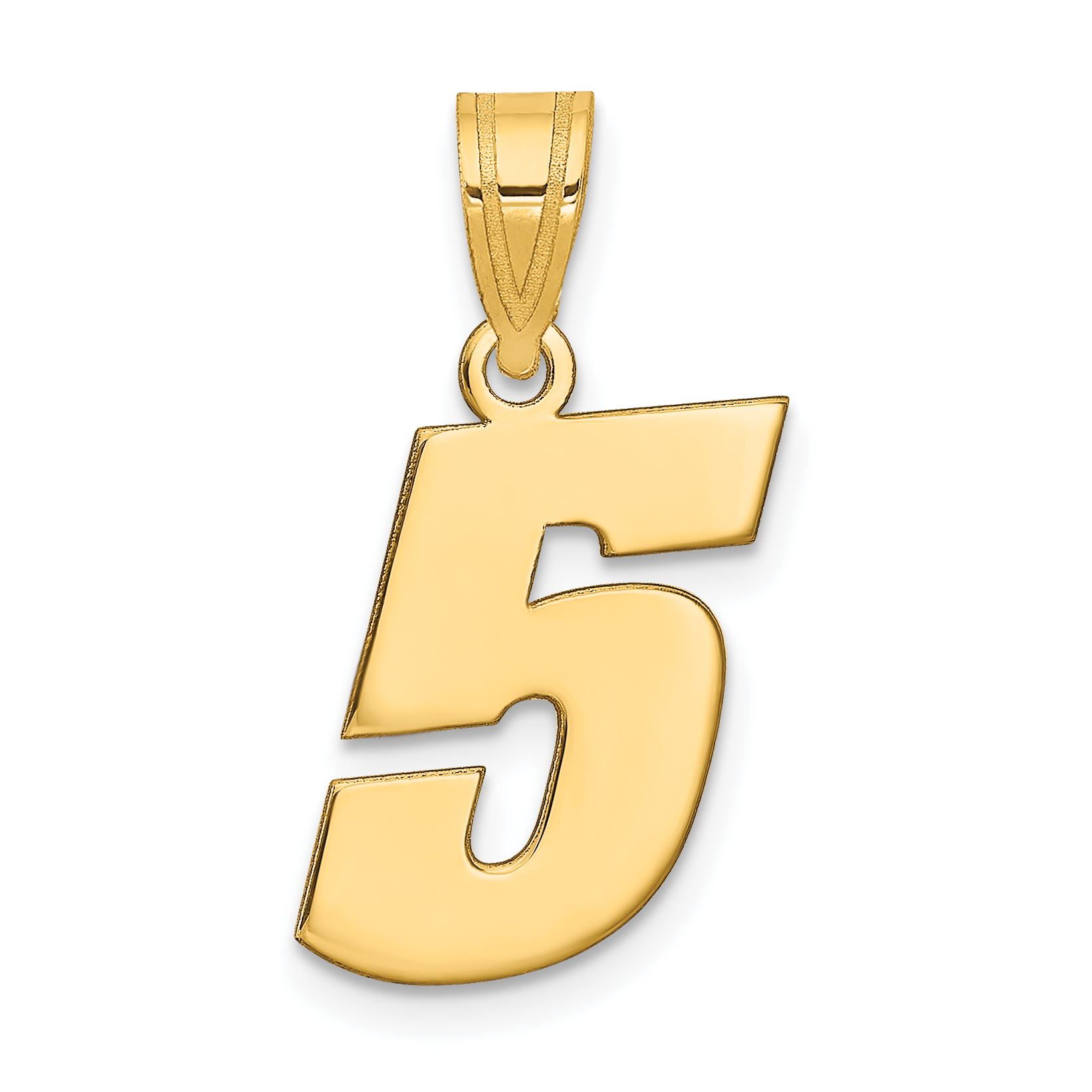 14k Polished Block Number 5 Pendant (BN05)