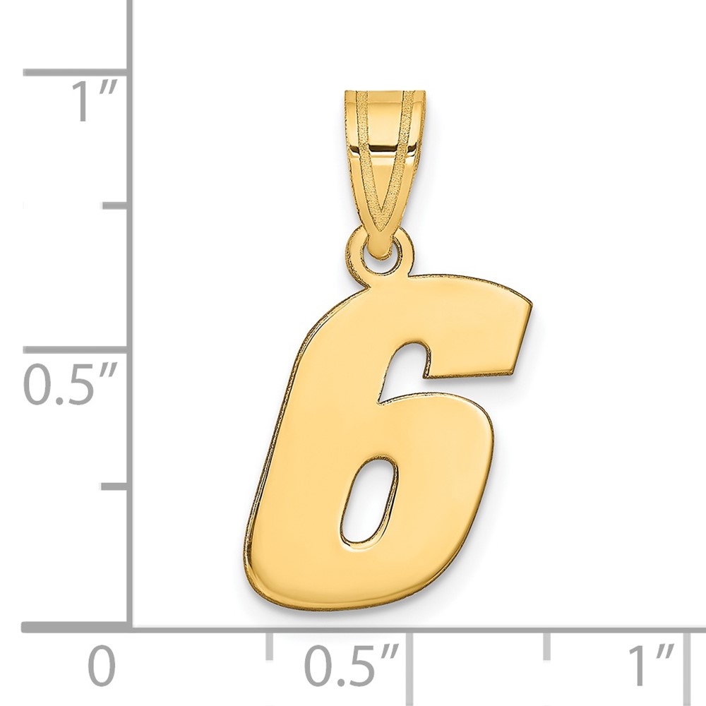 14k Polished Block Number 6 Pendant (BN06)