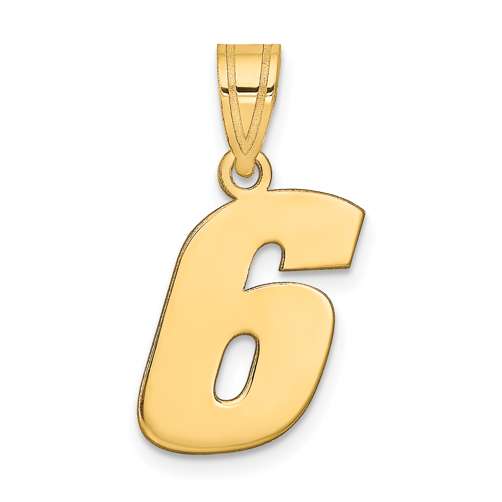 14k Polished Block Number 6 Pendant (BN06)