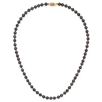 14K Yellow Gold 5-6mm Black Near-Round Freshwater Cultured Pearl Necklace, 16" view 4